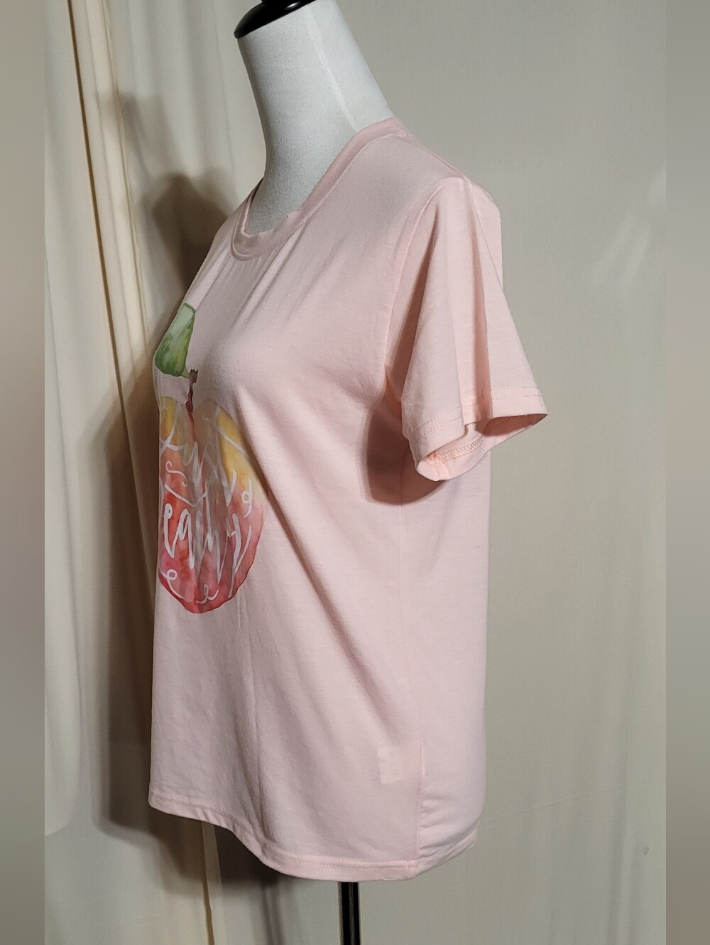 Just Peachy Light Pink Short Sleeve Crewneck Graphic T-shirt Size Small - Picture 5 of 8